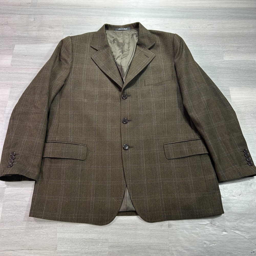 Scappino Blazer Mens 44 Brown Wool Plaid Tweed Sport Coat Jacket Made Italy